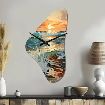 Beach Photo Seaside Reflections VIII - Asymmetric Metal Wall Clock